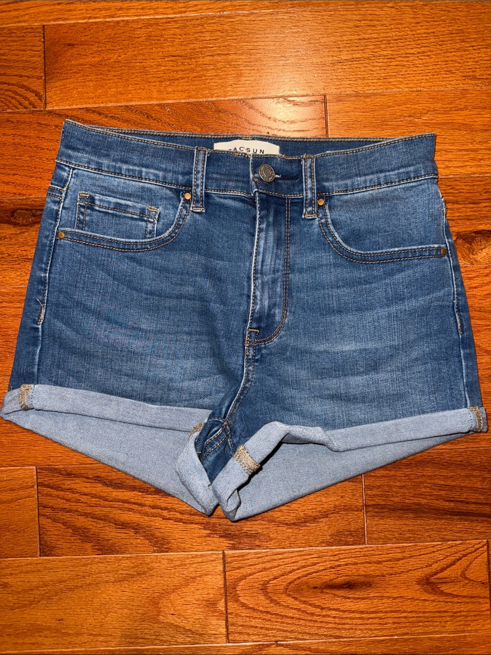 PacSun The Shortie Women's Dark Blue Rolled Cuff Denim Shorts 26”